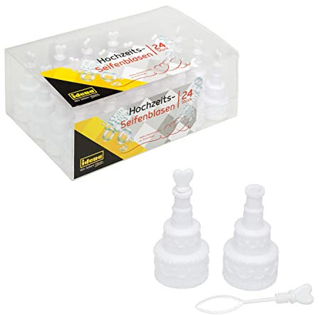 Idena 39141 - Seifenblasen-Set Torten, 24 Stück, je 19 ml, 7 cm, Hochzeit, Brautpaar, Fotoshooting, Spalierstehen, Valentinstag