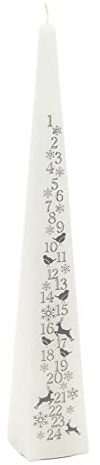 Traditional Countdown to Christmas Pyramid Advent Candle - White & Silver with Numbers