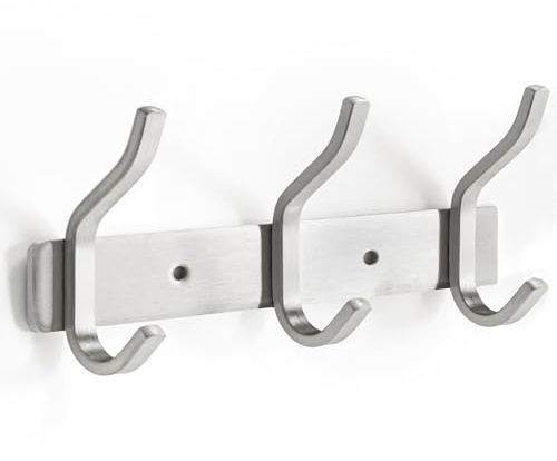 YUNISS Percheros Pared, Ganchos para Abrigos Acero Inoxidable, Perchero de Pared con 6 Ganchos para Dormitorio, Baño, Cocina (3 Ganchos, Plata)