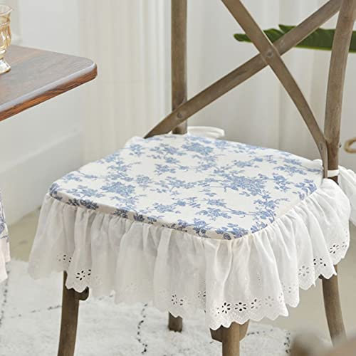 Yadlan Stuhlkissen mit BäNdern RüSchen, Vintage Sitzkissen Esszimmer Landhaus, Sitzpolster Stuhl 42x38 mit FüLlung Und KissenhüLle, Stuhlauflagen KüChenstuhl mit BäNdern rutschfest Boden, 6er Set