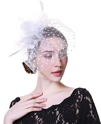 Disimlarl Frauen Hochzeit Hüte mit Gesicht Schleier Braut Kopfbedeckung Nachtclub Federn Hut Braut Fascinator Haarband