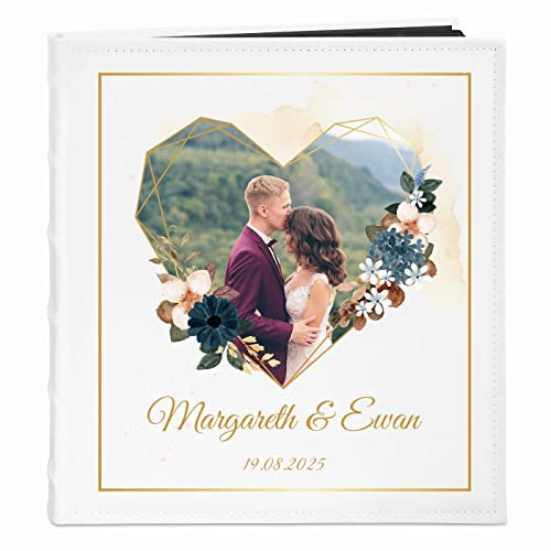 Maverton Fotoalbum zum Selbstgestalten mit Aufdruck - für 240 Fotos 10x15-60 schwarze Seiten - Größe 33x30cm - Weiß - personalisierte Geschenke zum Hochzeitstag zur Hochzeit