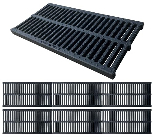 Natotela A15 6 Pack Polymer Plastic Channel Drain Grate-19.7x9.8x1 in Durable Trench Cover,Total Length 118 in Polymer Drain Strainer,Outdoor Drain Grates for Yard Fence Sidewalk Houseside