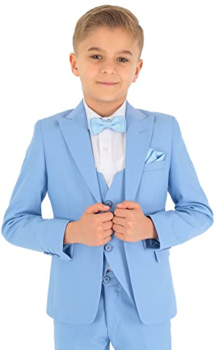 SIRRI Festliche Slim Fit Anzüge für Jungen mit Fischgrätenmuster 8-Teiliges Set in Himmelblau, Alter 15 Jahre