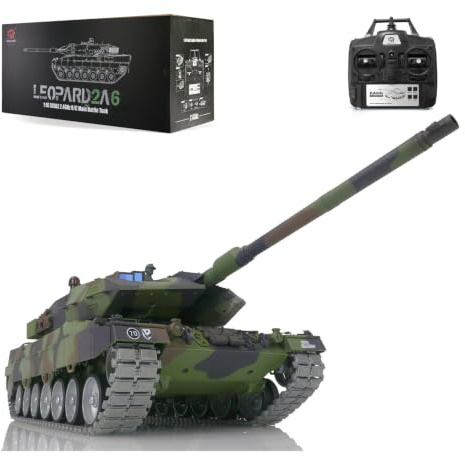 1/16 HL Panzer Leopard2A6 3889, Metallketten mit ausfahrbarem Kanonenrohr | 360° drehbarer Turm, Infrarot-Kampffunktion, integrierte LED-Beleuchtung und Soundeffekte