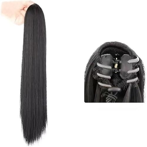 QKEPCY Klaue Clip Pferdeschwanz Extension, Lang Glattes Pferdeschwanz Haarteil Synthetik Haarverlängerung Zopf Haar Extension für Damen Mädchen (Braun Schwarz)