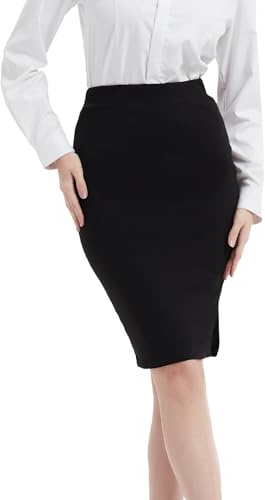 DGSHIRLDJO Jupe Femme Midi Jupe Taille Haute Crayon Jupe Courte Noire Extensible pour Bureau Décontracté (FR/ES, Alpha/Lettres, S, Taille Normale, Taille Normale, Noir)
