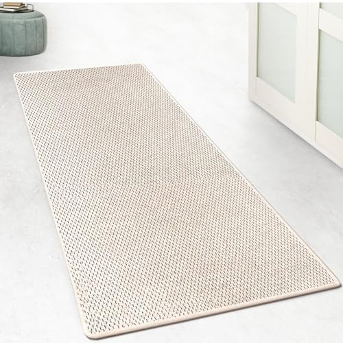 Floordirekt Teppich Läufer für Flur, Küche in Sisaloptik - Küchenteppich waschbar rutschfest 100 x 200 cm Creme (Kalkuta)