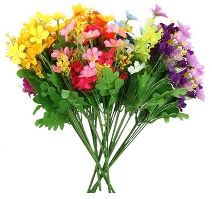 Realjoy Artificial Fake Faux Daisy Silk Flowers Wildflowers 7 Bundles of 7 Colors Outdoor UV Resistant Greenery Shrubs Plants Indoor Outside Hanging Baskets Planter Home Garden Decorating