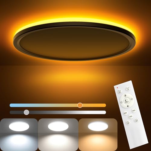 AmazeFan LED Deckenleuchte Dimmbar - 34W 3400LM Deckenlampe mit Fernbedienung - 6W Nachtlicht Warm-LED Deckenleuchte Flach für Schlafzimmer Kinderzimmer Wohnzimmer-Rund (34W-39CM-Weiß)
