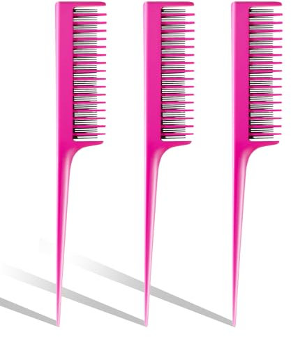 3PCS Triple Teasing Comb, Rose Red Rat Tail Professional Styling Comb, Deluxe Teasing Brush, Unisex Fine Tooth Parting Comb for Hair Styling, Backcombing, Thinning, Adding Volume