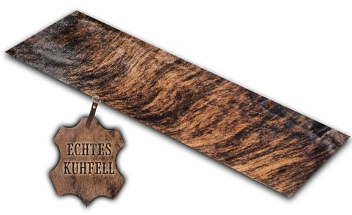 unendlich schoen – Echter Kuhfell Teppich klein, Läufer für Wohnzimmer Flur Eingangsbereich, Rinderfell für kleinere Flächen (braun gestromt, 120 x 40 cm)