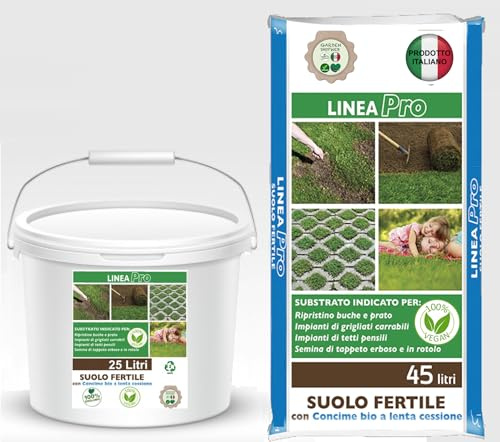 SUOLO FERTILE Terriccio per Tappeti Erbosi, Per Nuovi Impianti, Per Manutenzione e Rigenerazione di Manti Erbosi, Sacco 45 Lt - Secchio 25 Lt (M SECCHIO 25 Lt)