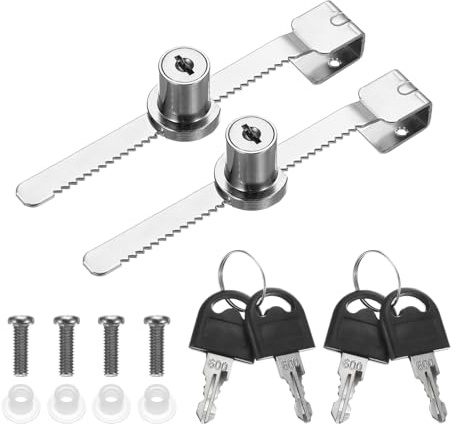 PATIKIL Sliding Glass Door Lock, 2 Pcs Keyed Alike Showcase Lock No Drill Glass Door Lock for 5-8mm Glass Door, Silver Tone