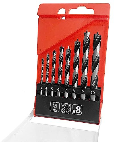 KEWAYO 8-teiliges Holzbohrer-Set,Holzspiralbohrer Set,zylindrischem Schaft,3-10 mm Durchmesser,Bohrer für präzises Holzbohren,Spiralbohrer Holz Bohrer Set für Holz, Sperrholz, Spanplatten