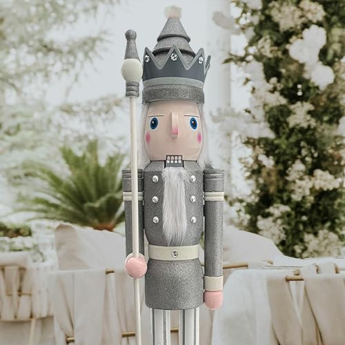 CDL Nussknacker Weihnachten Dekor 1,5m XXL Silber Glitzer Groß Holz Weihnachten Nussknacker Figur König Home Hotel Lobby Dekor K31