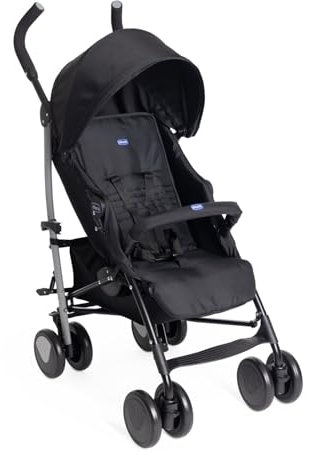 Chicco Echo Lite, Silla de Paseo Bebé Ligera, 0+ Meses-22 Kg, Respaldo Reclinable en 4 Posiciones, Asiento Espacioso, Paragolpes, Cierre Paraguas, Frenos Gemelos y Ruedas Delanteras Giratorias, Negro