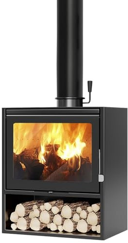 LIHY Kaminofen Holzofen, Robuste Gusseisenkonstruktion für Kontinuierliche Wärme, Einfache Bedienung, Holzkamin mit Schamottsteinen mit Sichtfenster Holz Kamin