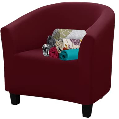 WJHDWYD Copripoltrona 1 Posto Elasticizzato Copripoltrona Universale Chesterfield a Tinta Unita Spandex Fodere Copripoltrona da Cocktail con Braccioli Rotondi Coperture per Poltrona(Borgogna)