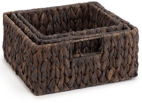 Woodluv Water Hyacinth Storage Baskets Set of 3, Empty Baskets for Gift, Baskets for Shelves, Hand-Woven Storage Boxes, Display Hamper Basket, Storage Organiser for Bedroom Bathroom Home or Office