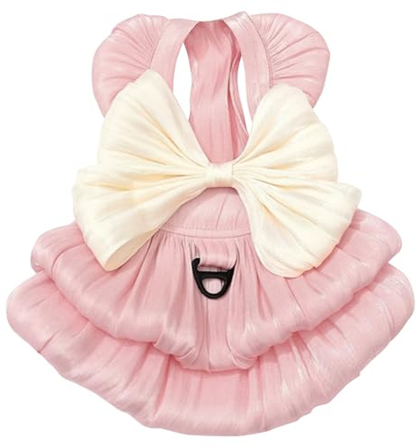 Yaopelky Hund prinsessklänning för små hundar katt rosettklänning med D-ring hund flicka bröllopskläder söt valp tutu-kjol vovve sommardräkt (rosa, X-Large (5-7 kg))