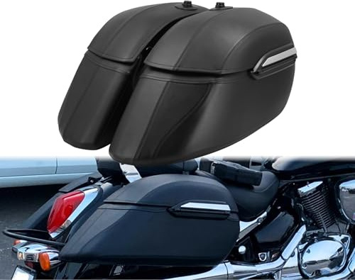 CARGLETRUE Hard Saddlebags with Heavy-Duty Mounting Kit Reinforced Water Resistant Fit Harley Softail Fat Boy Deluxe Touring Road King Universal For Yamaha For Honda Black