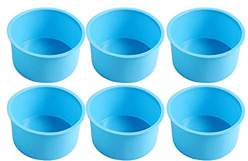 Lot de 6 mini moules à gâteau ronds en silicone de 10,2 cm - Moule à gelée - Antiadhésif - Bleu