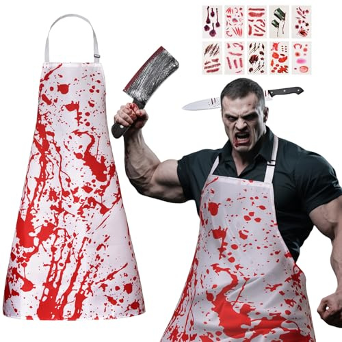 Costume de boucher d'Halloween réglable XL à 5XL, costume effrayant pour adulte XXXL, couteau tranchant, bandeau