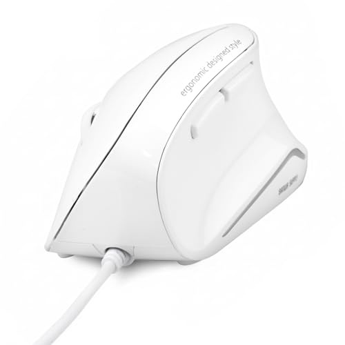 SANWA Souris Ergonomique Verticale Filaire, Clic Silencieux, 3 Boutons Programmable, 1000/1600 DPI, Souris avec câble USB, Réduction des Douleurs au RSI, Compatible PC, Ordinateur, Mac, Blanche