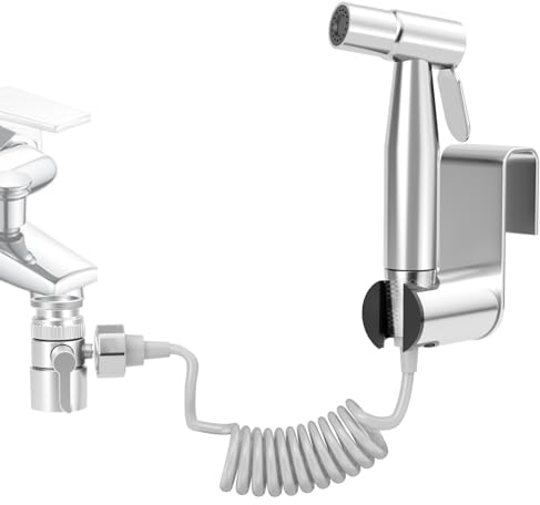 BMK Bidet Handbrause Set Edelstahl für Waschbecken und Wasserhahn - Küchenbrause mit M22 M24 Adapter, 230cm Spiralschlauch, 2 Strahlarten - Waschbeckenbrause zum Haarewaschen, ohne Bohren