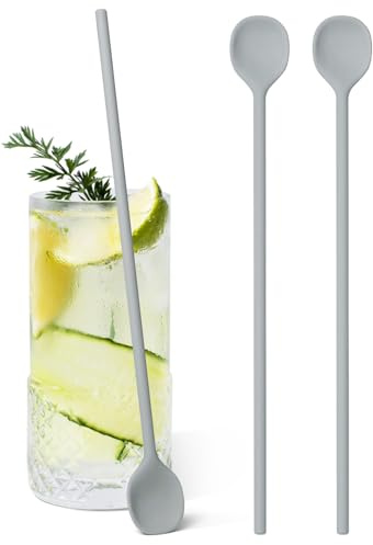 2Pcs Carrotez 9.9 Silicone coffee stirrer, Long Coffee Spoon, Reusable Iced Tea Spoon, Multipurpose Beverage Stirring Stick - Grey