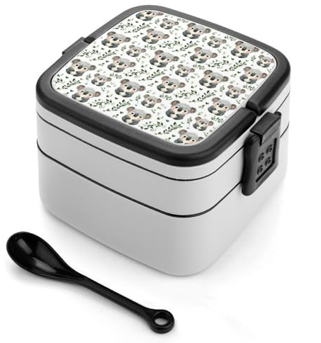 TZTTZT Kawaii Boîte à bento imprimée koala jolie boîte à lunch pour adultes, femmes et hommes, petit récipient à salade réutilisable, double déjeuner, empilable