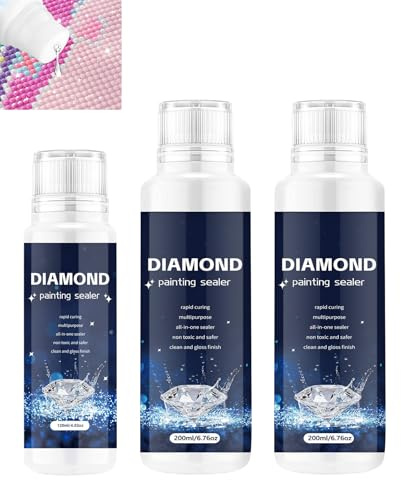 ALONK 3 Stück Diamond Painting Versiegelung, 200ml*2+120ml*1 Diamond Painting Kleber Durchsichtig für 5d Diamond Painting, Glänzender Effekt, Schnell Trocknend