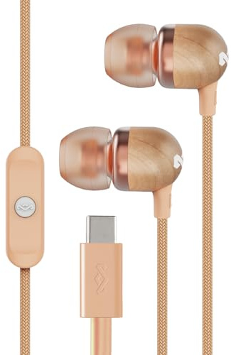 House of Marley Smile Jamaica Wired USB-C Earphones with 9.2mm Driver - Sustainably Crafted Earbuds, Tangle-Resistant Cable, In Ear Headphones with In-Line Microphone for Music & Calls, Copper