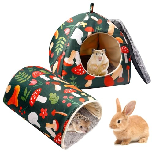 GOMETY Meerschweinchen Haus & Tunnel 2er Set, Meerschweinchen Bett Waschbar Kuschelhaus & Spielzeug Kuschelhöhle Höhle Kuscheltier für Kaninchen Frettchen Hamster Igel Chinchilla Bartagamen Kleintiere