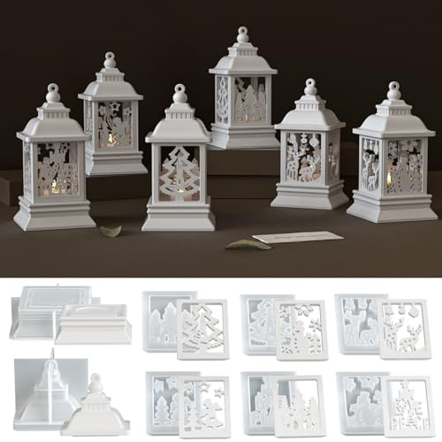 8 Stück Silikonform Weihnachten Laterne, Silikonformen Gießformen Weihnachten Laterne Kerzenhalter Gips zum Gießen Gießformen Silikon Weihnachten Engel Elch Schneemann für DIY Weihnachtslaterne (A)
