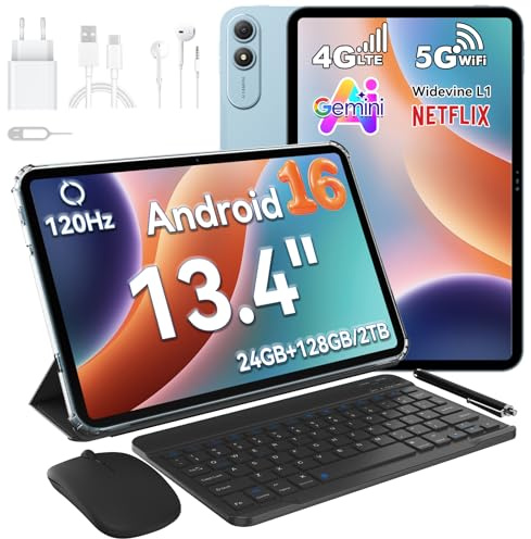 OSCAL Pad 200 Tablette 13.4 Pouces 120Hz FHD Android 16, 24Go RAM + 128Go ROM (TF 2To) Octa-Core, Tablette Tactile avec Clavier et Souris, 8300mAh/18W, 16MP+8MP, Widevine L1/Gemini AI/Faciale ID/GPS