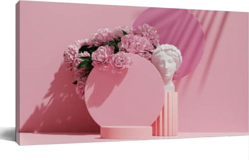 3D podium display pastel pink flowers White Greek Canvas Wall Art Large Framed Prints Pictures Wall Decor Posters Painting Artwork for Living Room Bedroom Kitchen Bathroom 20x40