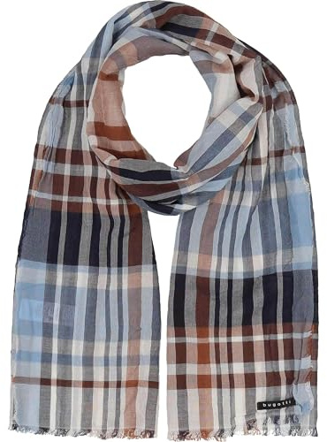 bugatti | Herren Schal | kariert | lässige Knitter Optik | 100% Baumwolle | 45 x 185 cm
