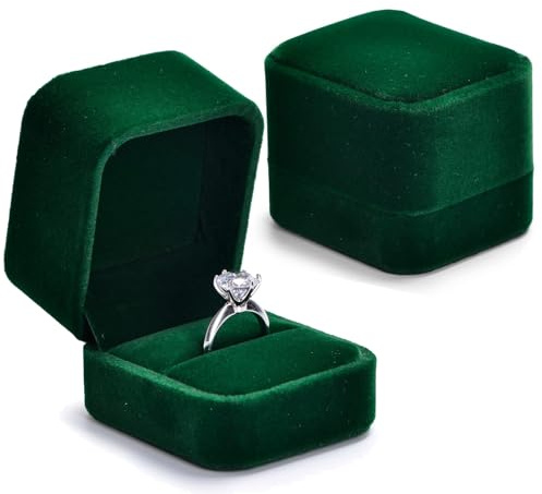 BinPhorm Ringlåda, mörkgrön sammet, liten ringlåda, presentställ, smycken, bröllopsvigselring, för ringar, örhängen minibroscher (grön)