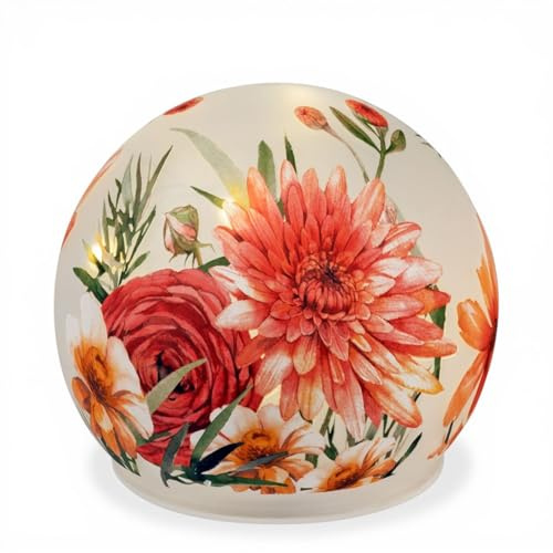 formano LED Deko Kugel Glas Sommerblumen 12 cm Ambientelicht satiniertes Glas mit Timer 6h/18h - warmes Stimmungslicht, batteriebetriebene Deko für Tisch, Fensterbank & Regal