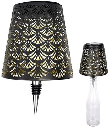 Lampada a energia solare per bottiglia di vino, proiettore di in metallo cavo con tappo, lampada da tavolo ad energia solare bianca calda per matrimoni, feste e bar, decorazione decorativa in