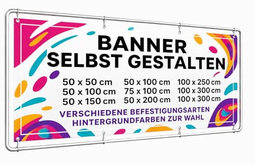 Banner selbst gestalten Personalisiert mit Foto/Logo/Text Geburtstagsbanner Partybanner Innen- und Außenbereich Groß XXL Festivalveranstaltung Flagge Format Auswahl Kordeln oder Ösen