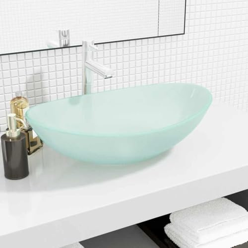 Mangloder Waschbecken Hartglas matt 54,5 x 35 x 15,5 cm Aufsatzwaschtisch für Bad, Gäste WC, Waschplatz, Badezimmer, Sanitär und moderne Räume mit robuster Glasstärke