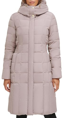 Cole Haan Women's Taffeta Down Coat With Bib, Cashew, Large