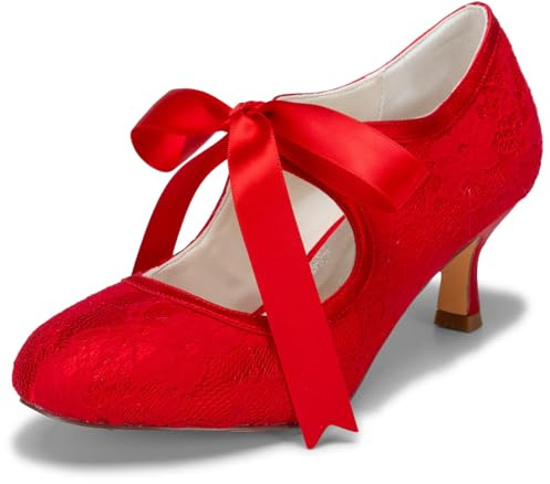 JIAJIA 14031 Hochzeitsschuhe Brautschuhe Spitze Damen Pumps Farbe Rot,Größe 36 EU (3 UK)