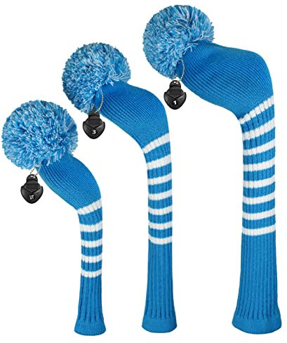 Scott Edward Golfschläger-Abdeckungen, 3 Stück, passend für Driver Wood (460 cc), Fairway-Holz, Hybrid (UT), für Herren/Frauen, Golfer, individuelle Optik (blaue, weiße Streifen)