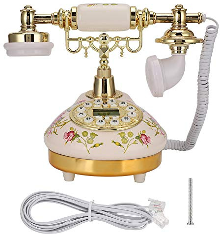 Caredy Telefono Antico, MS-9100 Base Tonda in Ceramica Rosa Europeo Telefono Digitale Vintage Classico Telefono Europeo Fisso retrò per rilevamento Automatico a ID chiamante FSK/DTMF
