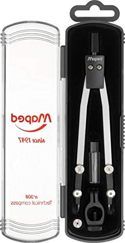 Maped - hochwertiger Zirkel-Kasten Retro N° 308-3-TLG. Zirkel, Universalaufnahme für Stifte, Ersatz-Minen