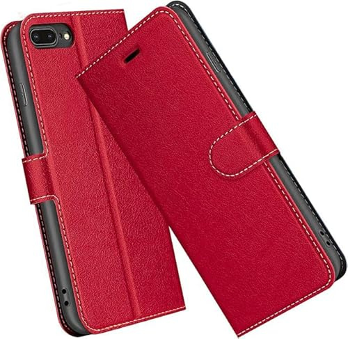 ELESNOW Hülle für iPhone 7 Plus / 8 Plus, PU Leder Klappbar Wallet Handyhülle Schutzhülle Tasche mit Kartenfach, Standfunktion, Magnetisch für Apple iPhone 7 Plus / 8 Plus Hüllen (Rot)